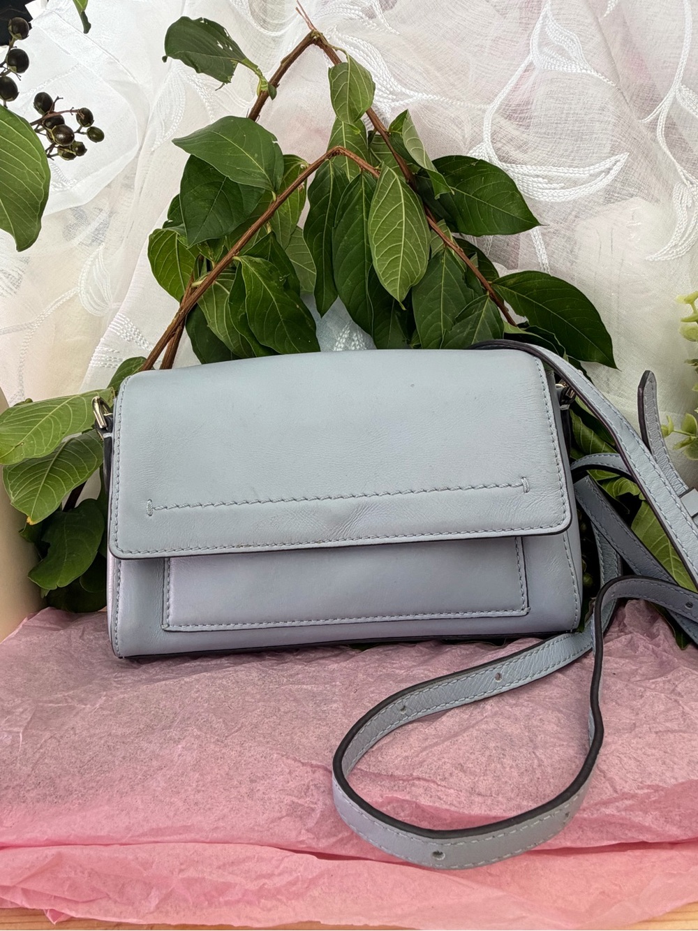 Cole Haan Pale Blue Leather Crossbody Bag